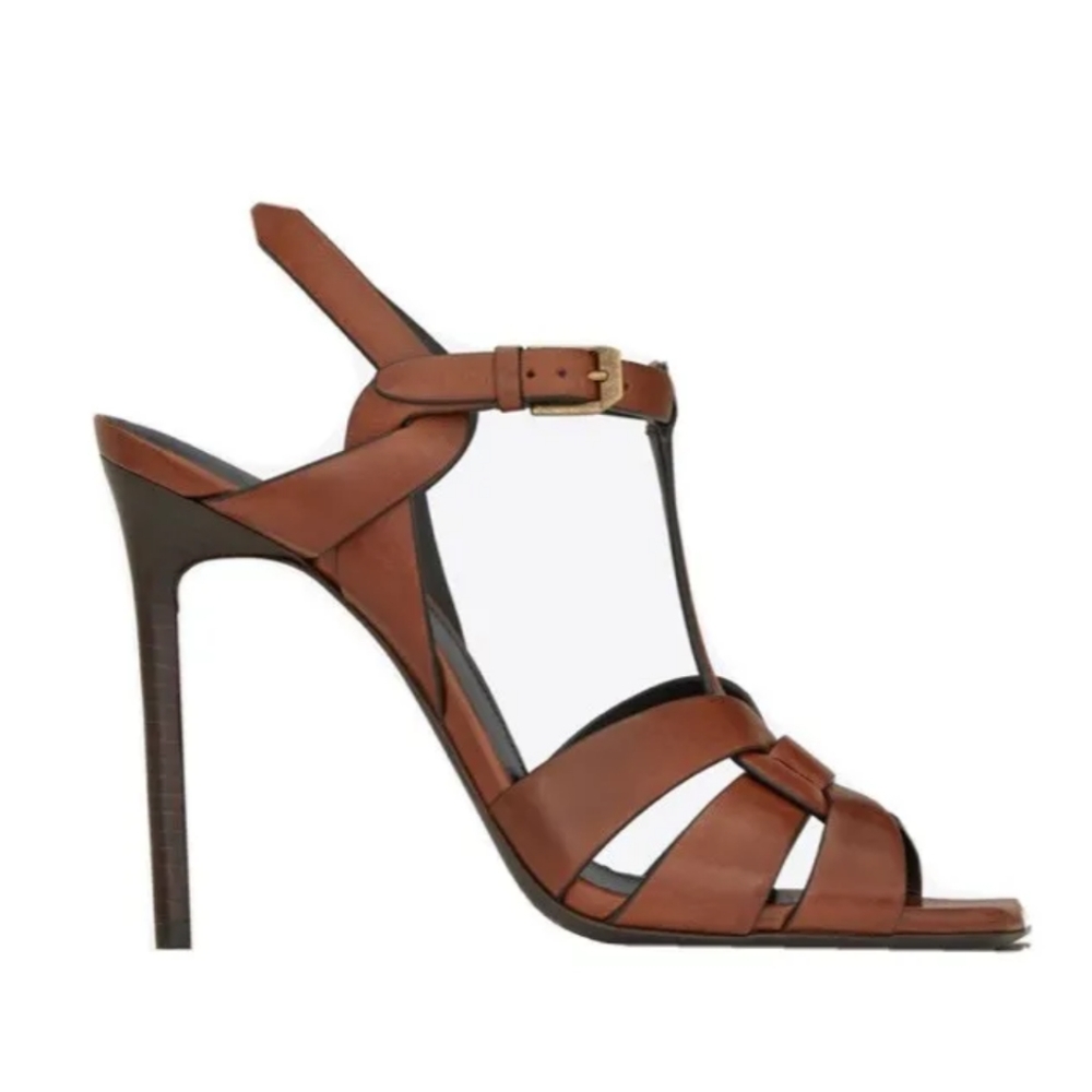 YSL Tribute Stiletto Sandals Brown Size 39
